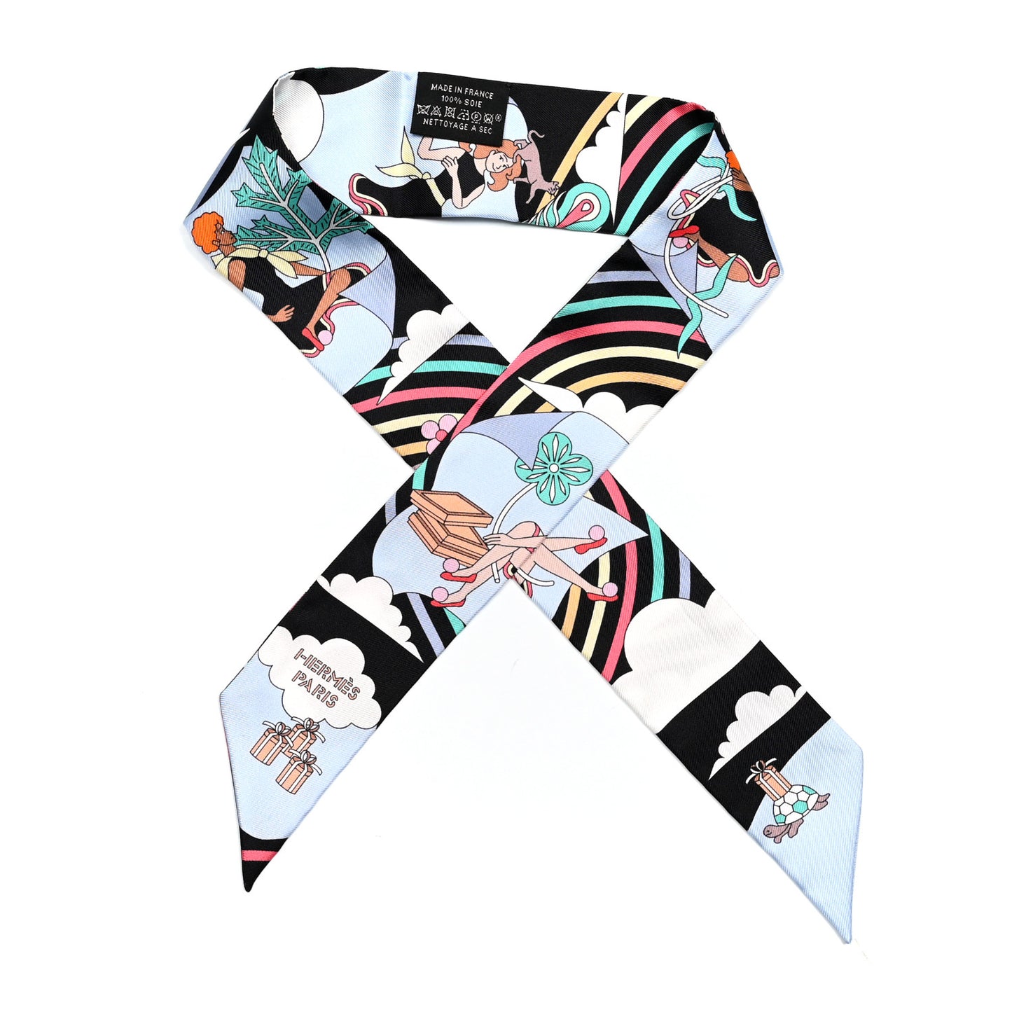 Silk Carres Volants Twilly Black Ciel Multicolor