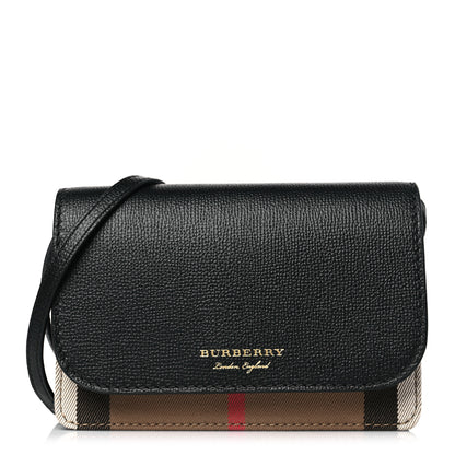 Burberry Derby Calfskin House Check Wallet On Chain Black 1 of 8