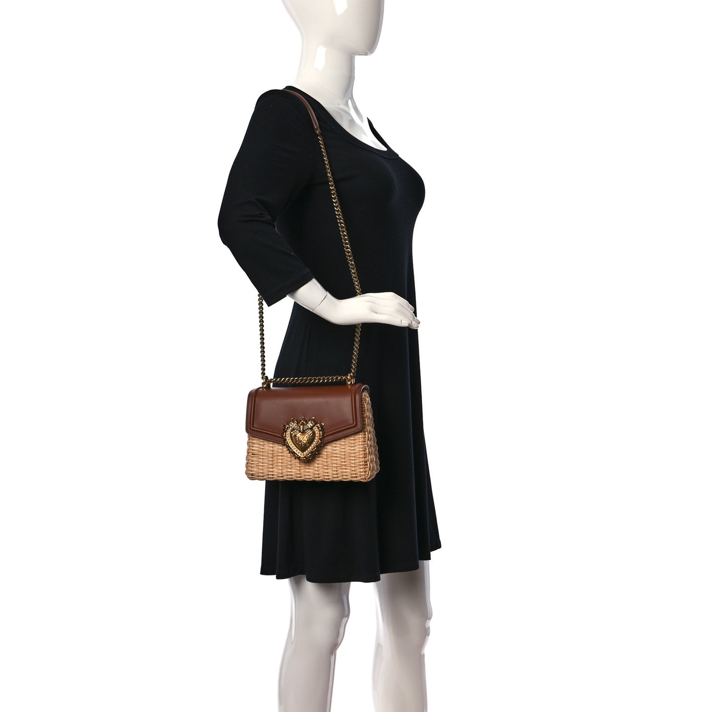 Wicker Calfskin Medium Devotion Crossbody Bag Brown
