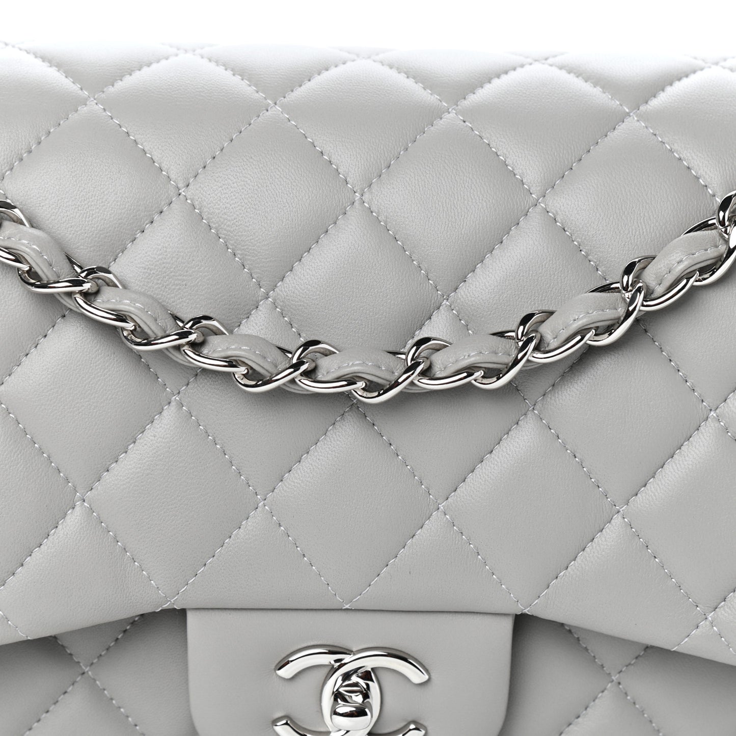 Lambskin Quilted Jumbo Double Flap Grey