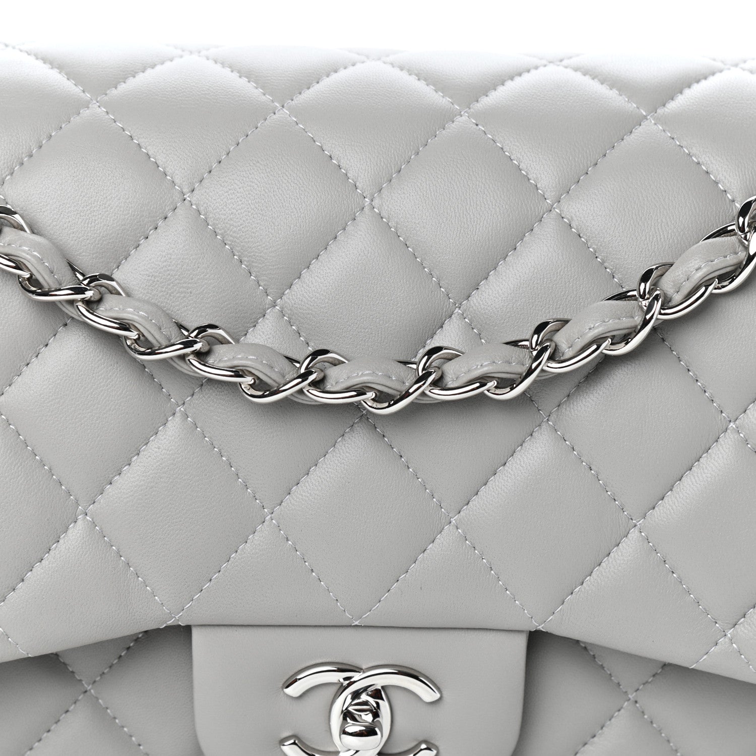 Chanel Lambskin Quilted Jumbo Double Flap Grey 8 of 10