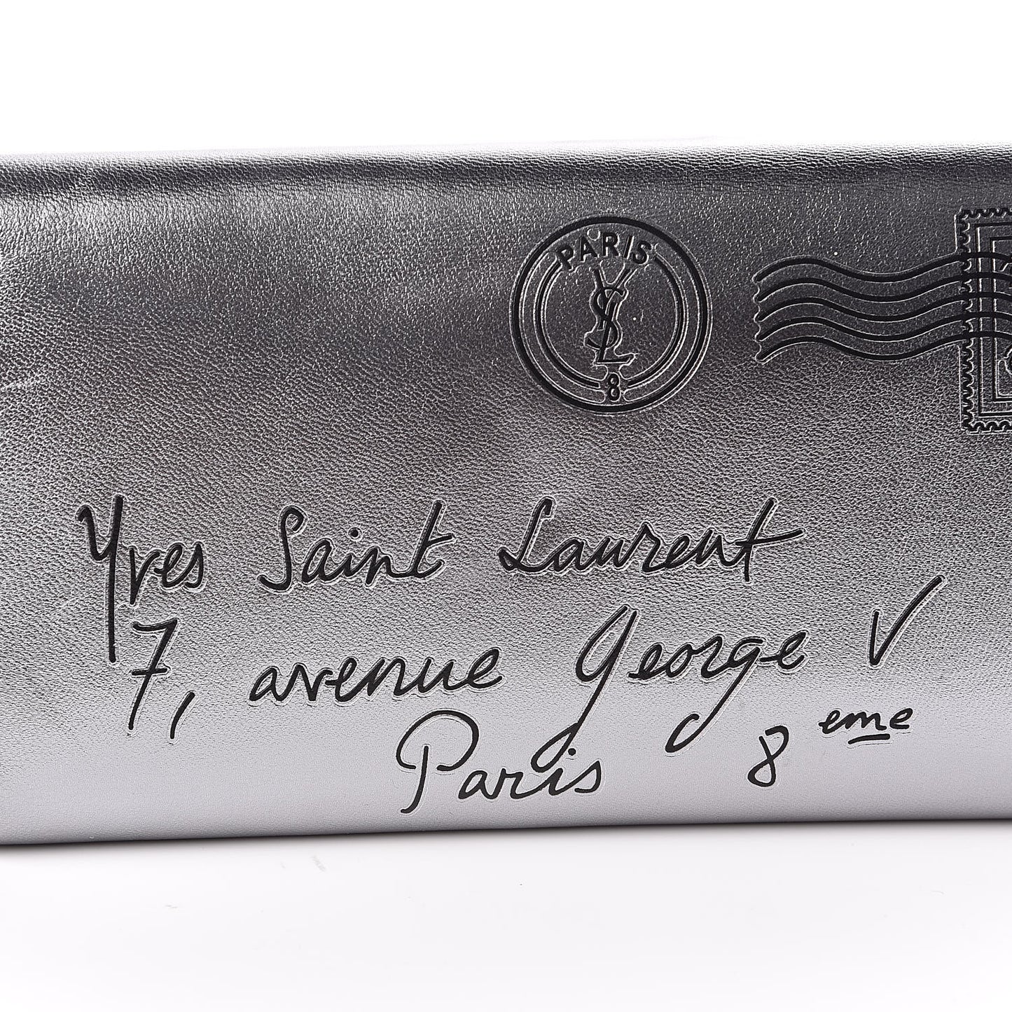 Metallic Calfskin Y-Mail Clutch Silver