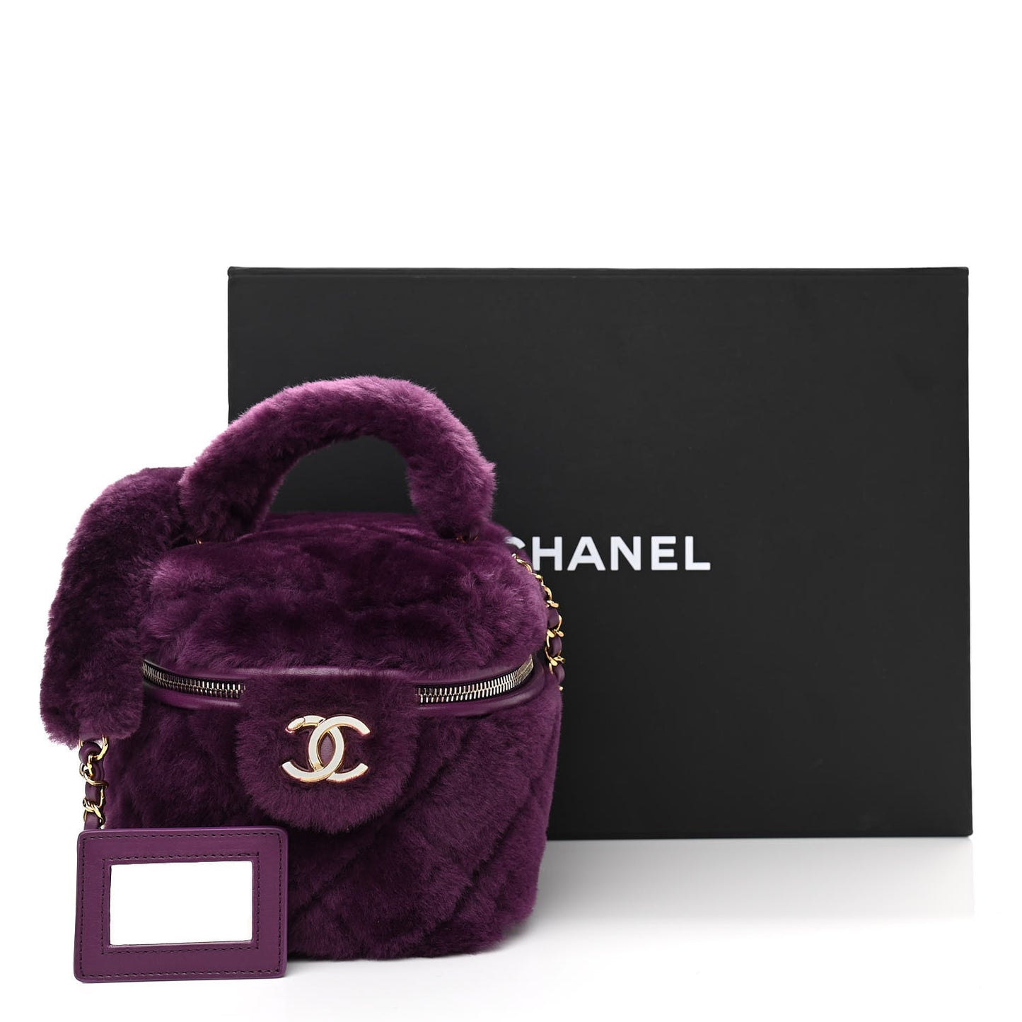 Shearling Lambskin Quilted Small Vanity Case Purple