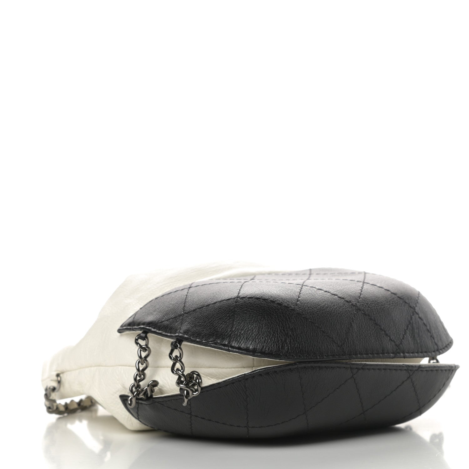 Chanel Aged Calfskin Quilted Small Gabrielle Bucket White Black 4 of 10