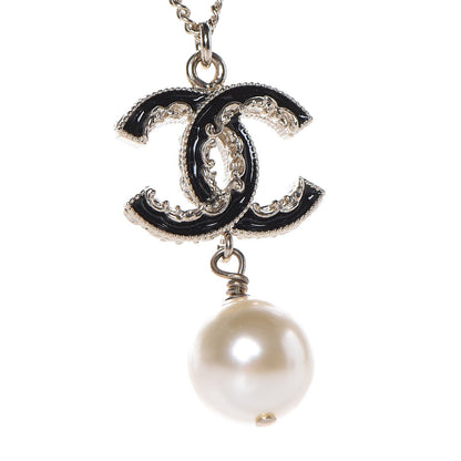 Chanel Enamel Pearl CC Baroque Drop Necklace Black Gold 4 of 8