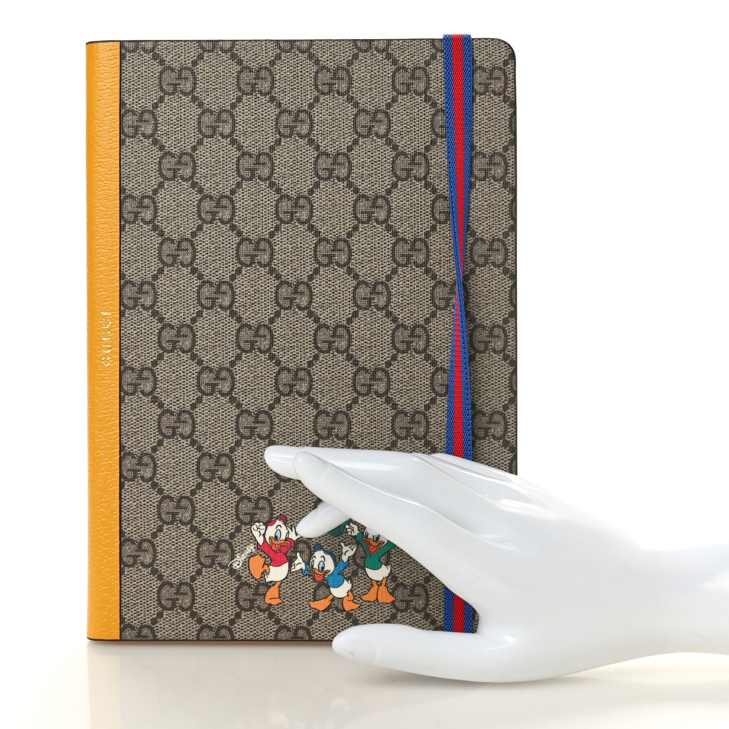 Gucci X DISNEY GG Supreme Monogram Textured Dollar Calfskin Donald Duck Notebook Beige Ebony Yellow 2 of 7