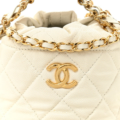 Chanel Caviar Quilted Coco First Bucket Clutch With Chain White 8 of 10