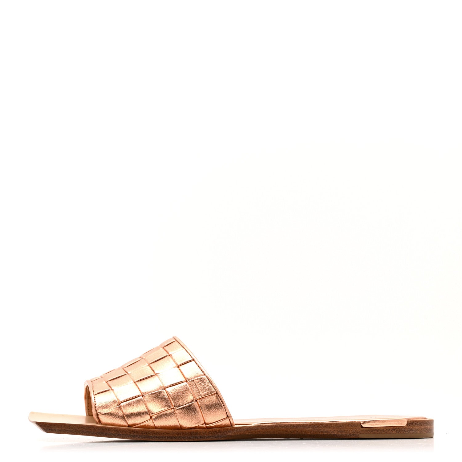 Bottega Veneta Laminated Nappa Intrecciato Squared Toe Flat Sandals 40 Gold Peach 1 of 10