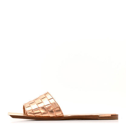 Bottega Veneta Laminated Nappa Intrecciato Squared Toe Flat Sandals 40 Gold Peach 1 of 10