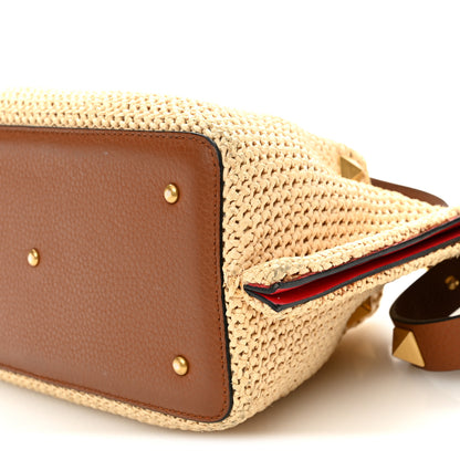 Valentino Garavani Raffia Grained Calfskin Small Rockstud Vlogo Tote Naturale 9 of 10