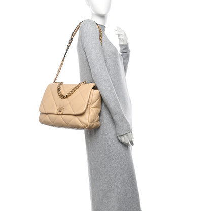 Chanel Goatskin Quilted Maxi Chanel 19 Flap Beige 2 of 14