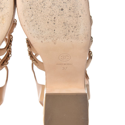 Chanel Lambskin Chain Cork Wedge Sandals 37 Beige 9 of 11
