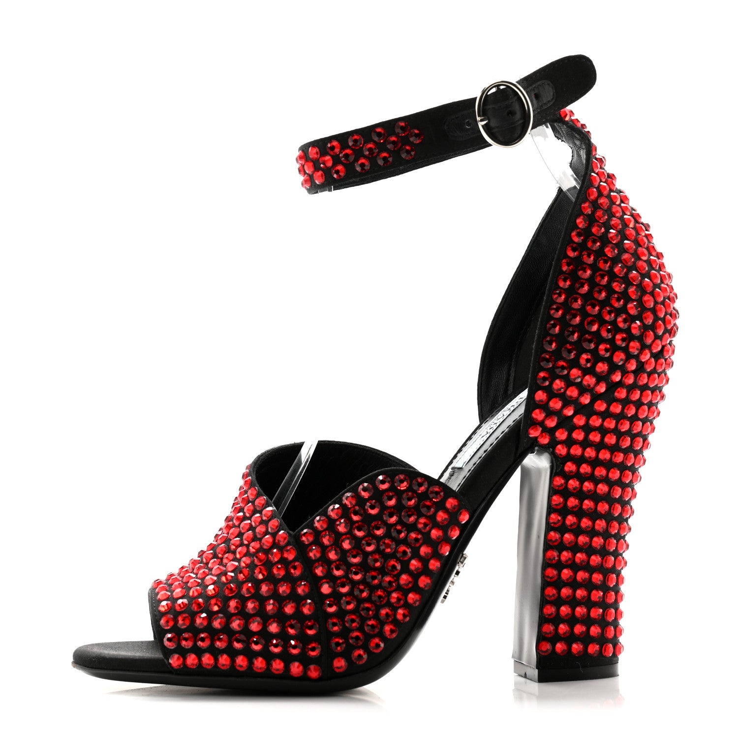 Prada Satin Crystal Ankle Wrap 105mm Sandals 37 Rubino 1 of 12