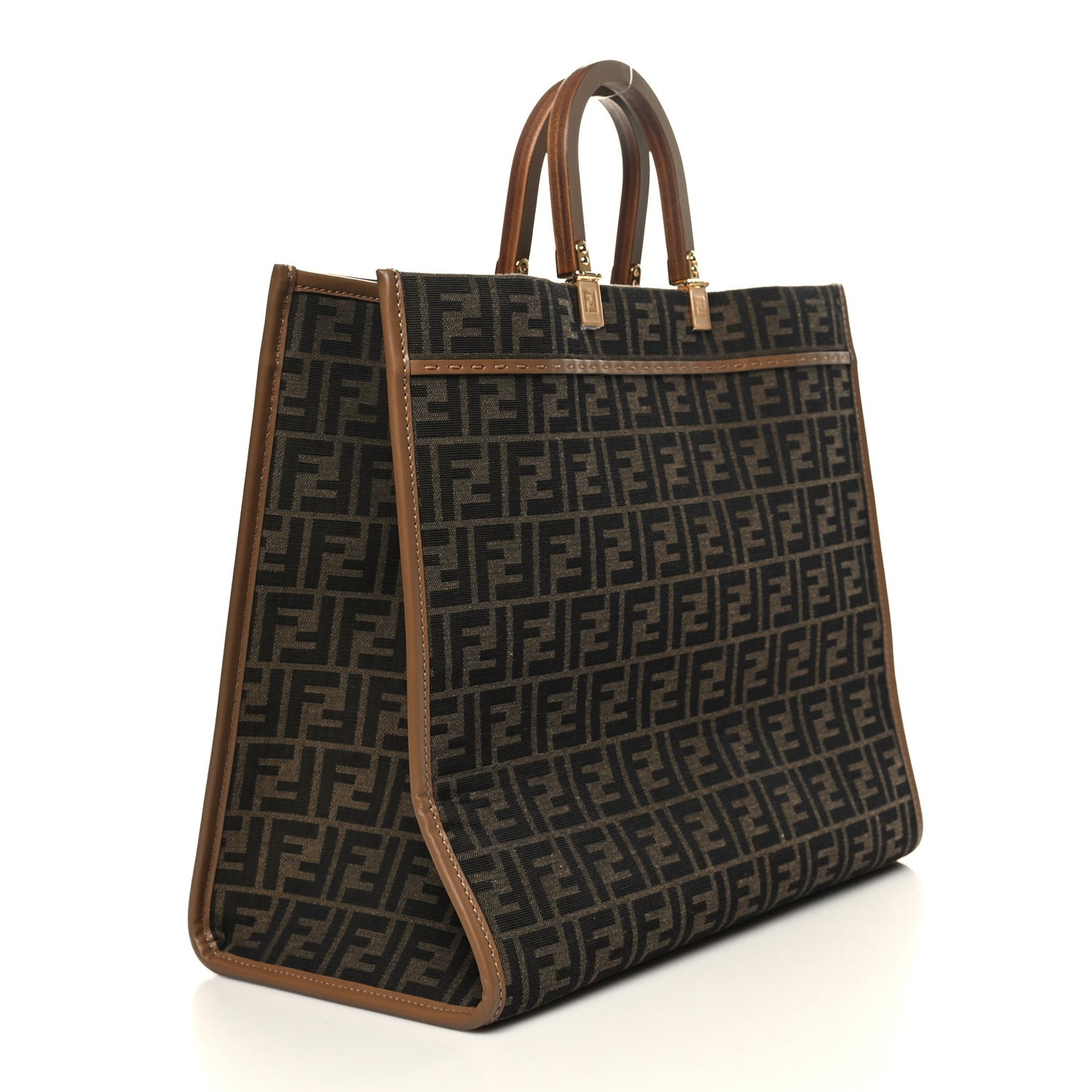 Fabric Jacquard FF 1974 Logo Large Fendi Sunshine Shopper Tote Tobacco Moro Sand