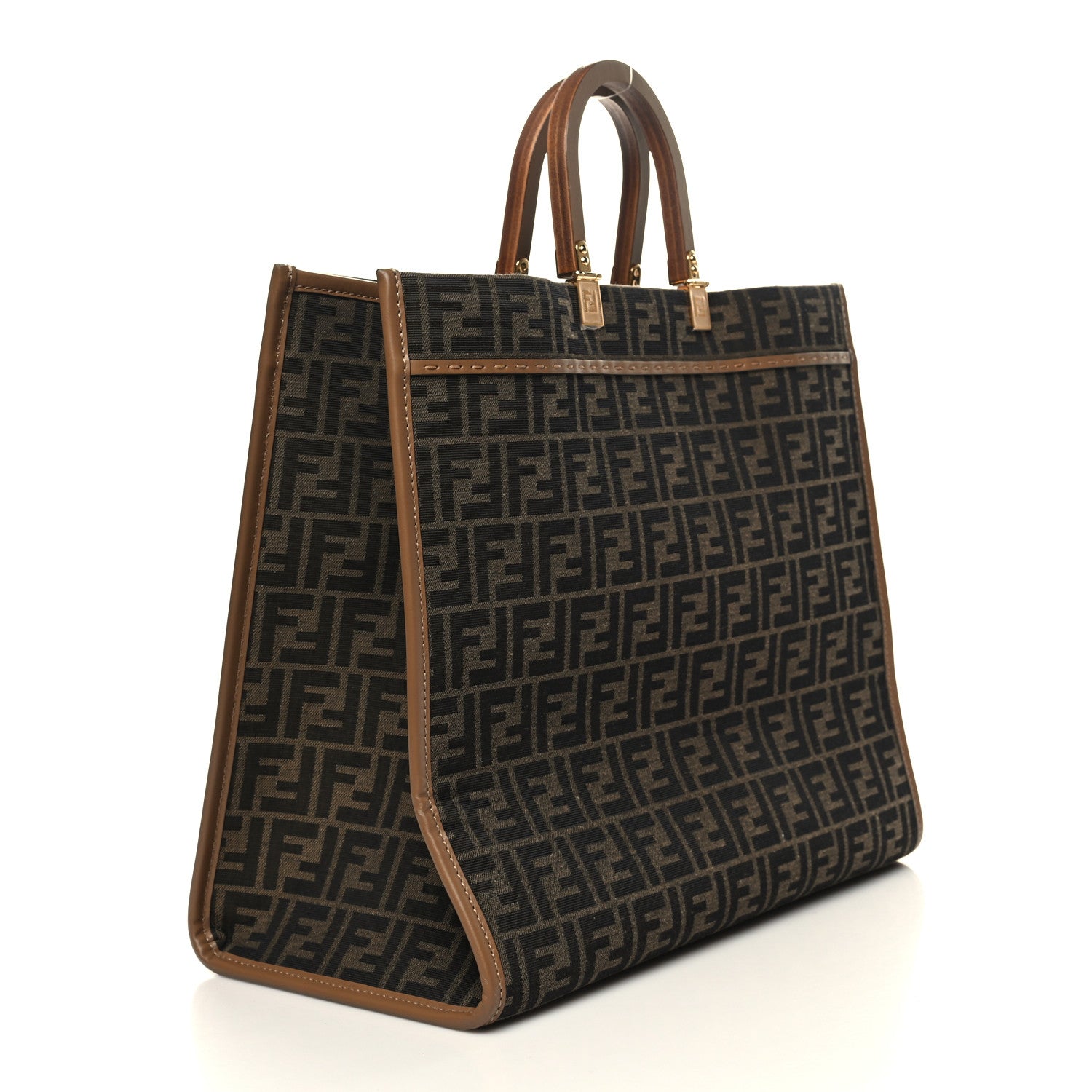 Fendi Fabric Jacquard FF 1974 Logo Large Fendi Sunshine Shopper Tote Tobacco Moro Sand 3 of 11