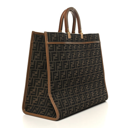 Fendi Fabric Jacquard FF 1974 Logo Large Fendi Sunshine Shopper Tote Tobacco Moro Sand 3 of 11