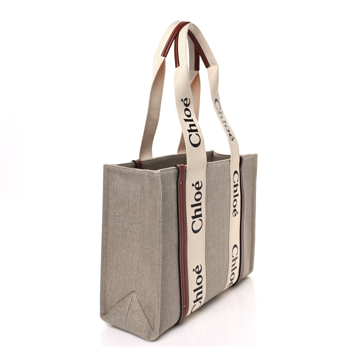 Chloe Cotton Calfskin Medium Woody Ribbon Tote White Brown 2 of 9