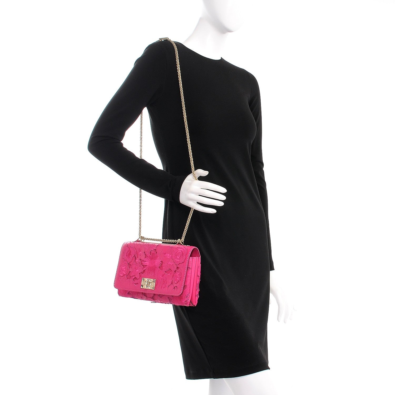 Valentino Garavani Nappa Lace Girello Flap Pop Fuxia 2 of 8