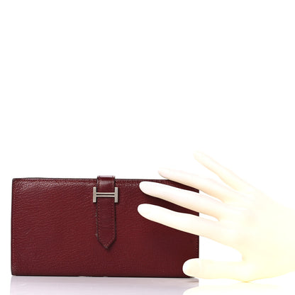 Hermes Chèvre Mysore Bearn Gusset Wallet Rouge H 2 of 16