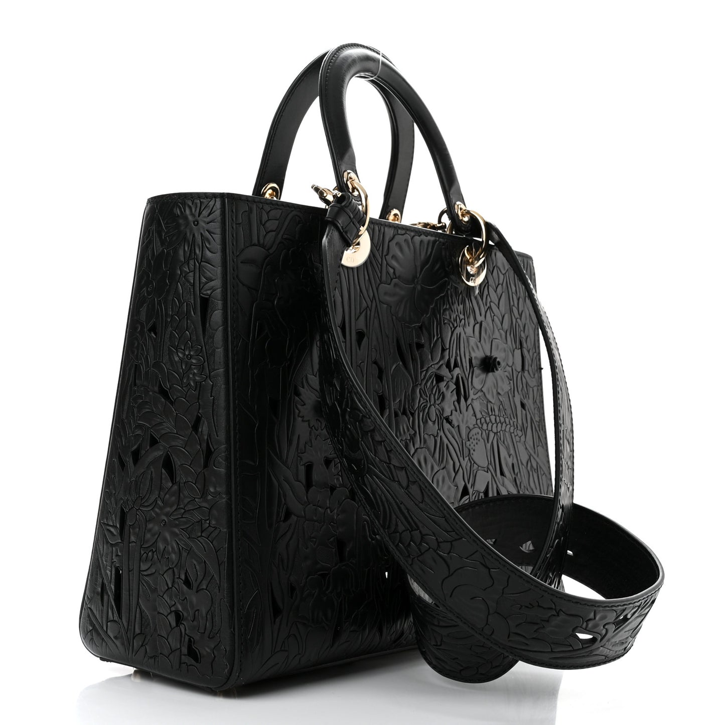 Calfskin Laser Cut Large Lady Dior Black
