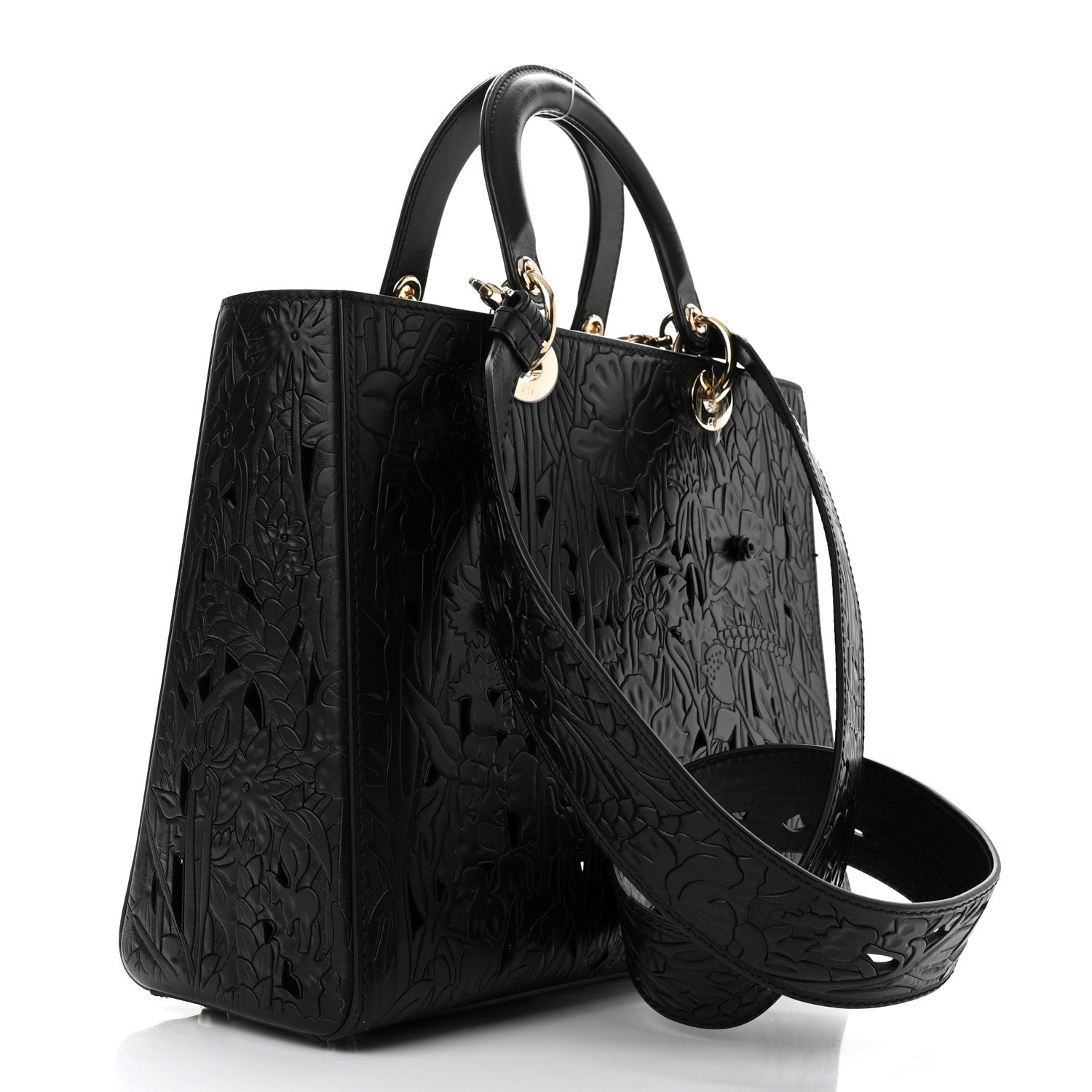 Christian Dior Calfskin Laser Cut Large Lady Dior Black 3 of 9