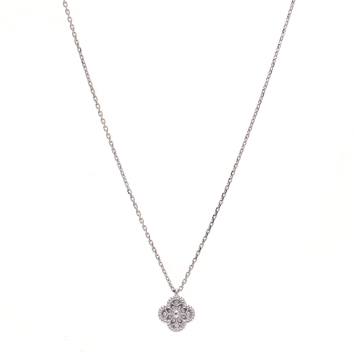 18K White Gold Diamond Sweet Alhambra Pendant Necklace
