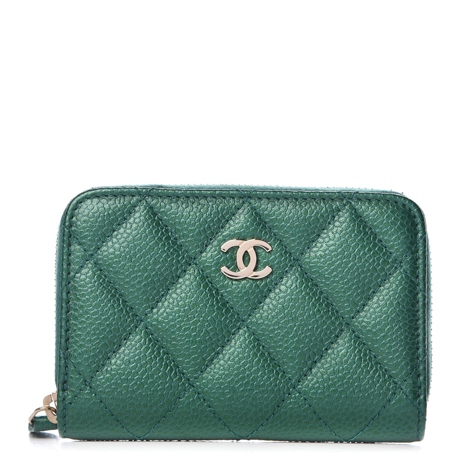 Chanel Metallic Caviar Quilted Zip Coin Purse Green 1 of 7