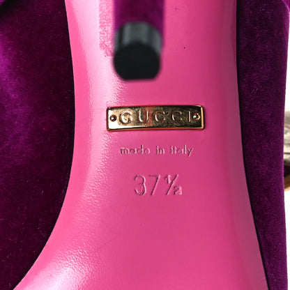 Gucci Velvet Crystal Embellished Sylvie High Heel Pumps 37.5 Fucsia Violet Cyclamen 9 of 10