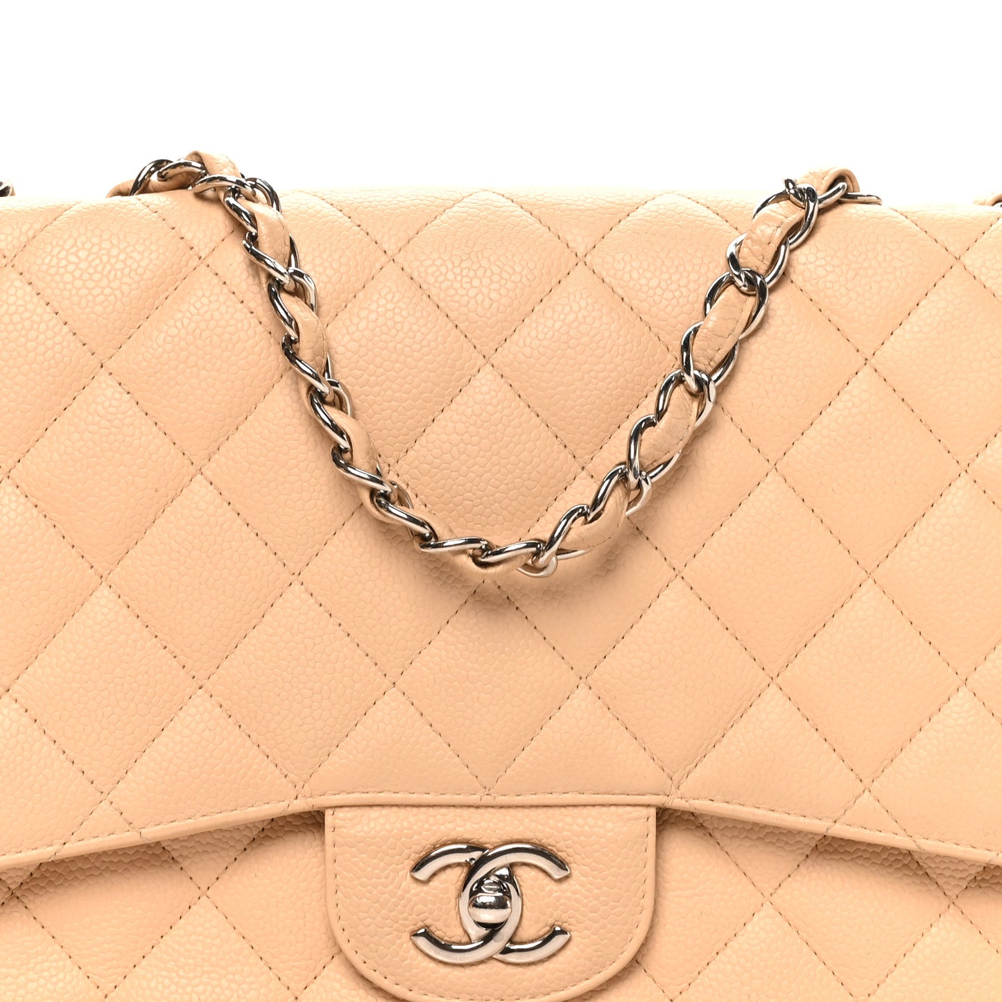 Caviar Quilted Jumbo Single Flap Beige Clair