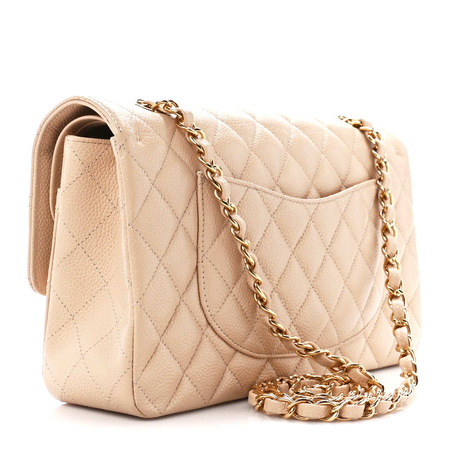 Caviar Quilted Medium Double Flap Beige