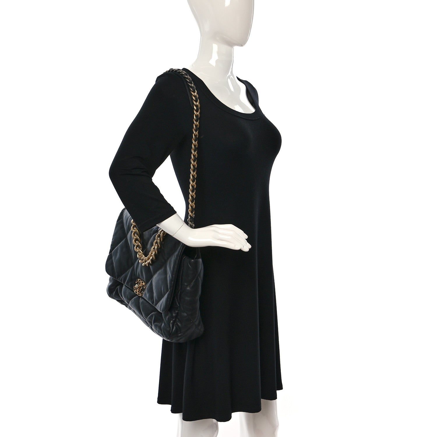 Chanel Shiny Goatskin Quilted Maxi Chanel 19 Flap Black 2 of 10