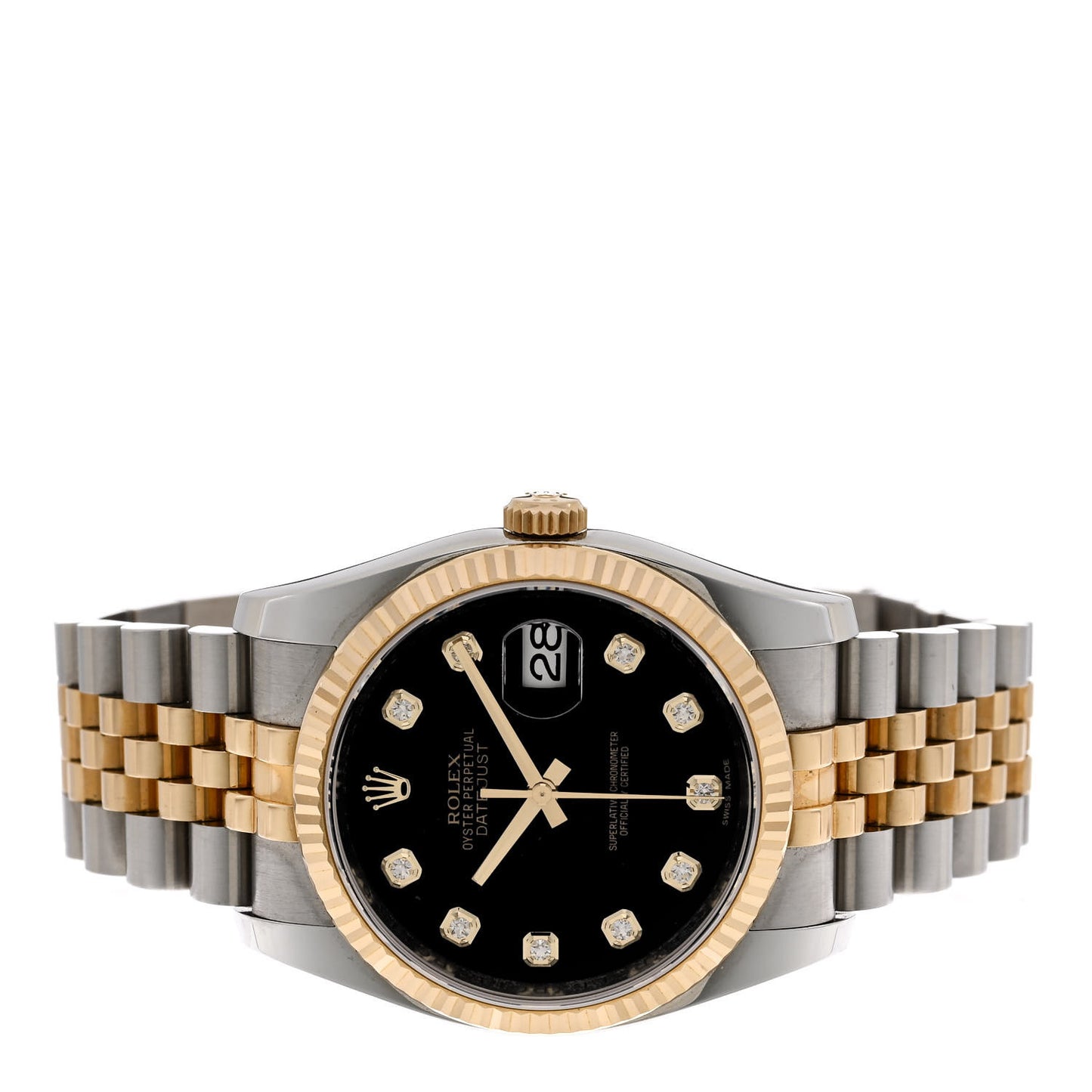 Stainless Steel 18K Yellow Gold Diamond 36mm Oyster Perpetual Datejust Watch Black 116233