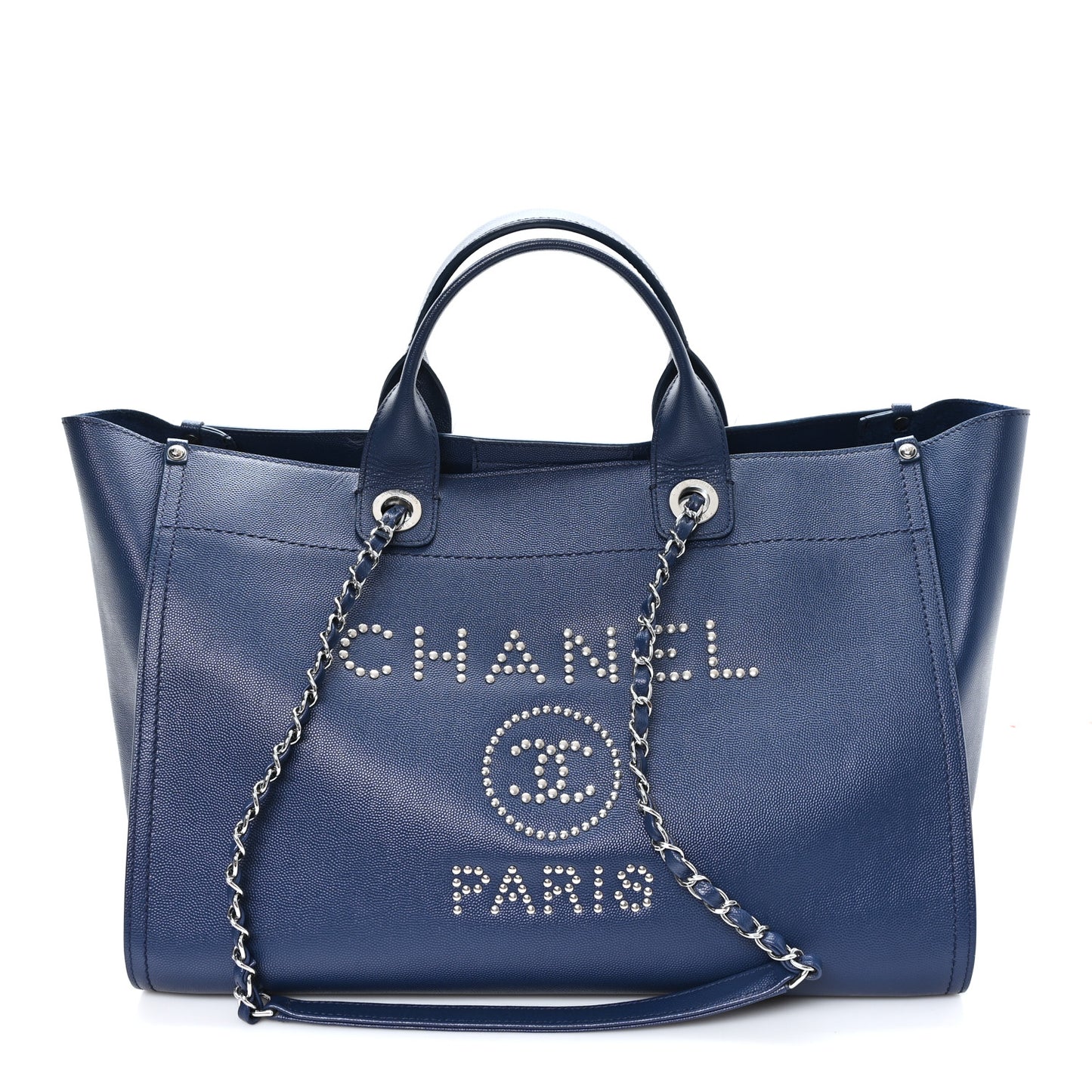 Caviar Large Studded Deauville Tote Navy
