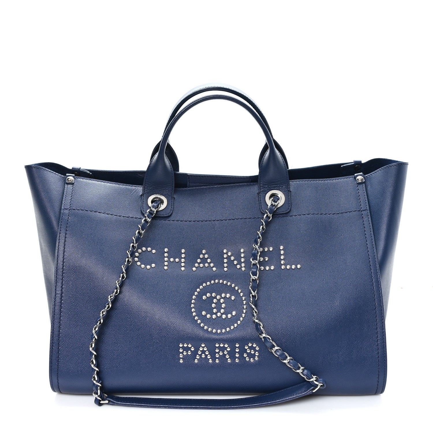 Chanel Caviar Large Studded Deauville Tote Navy 1 of 14