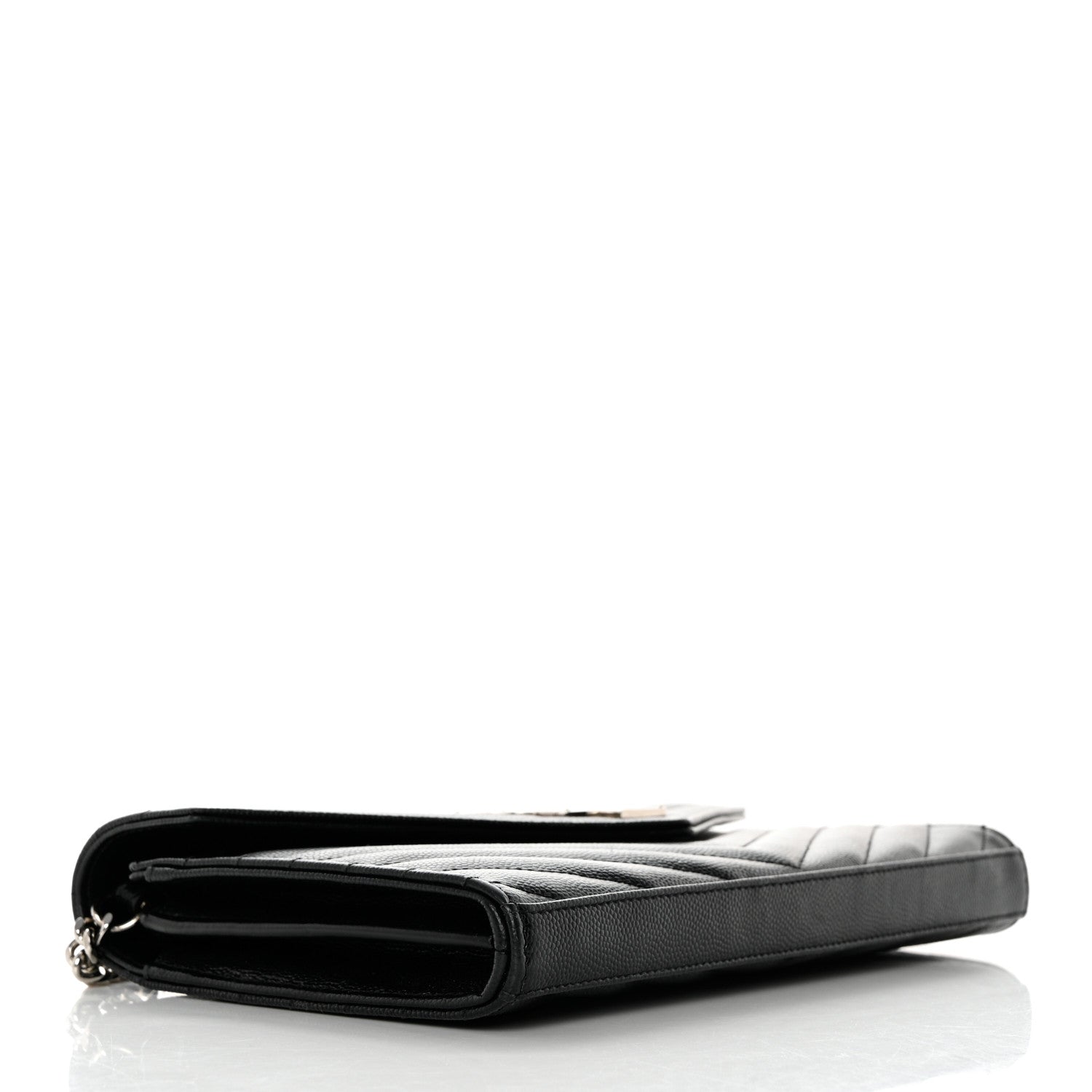 Saint Laurent Grain De Poudre Matelasse Chevron Monogram Chain Wallet Black 4 of 9