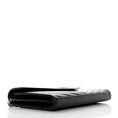 Saint Laurent Grain De Poudre Matelasse Chevron Monogram Chain Wallet Black 4 of 9