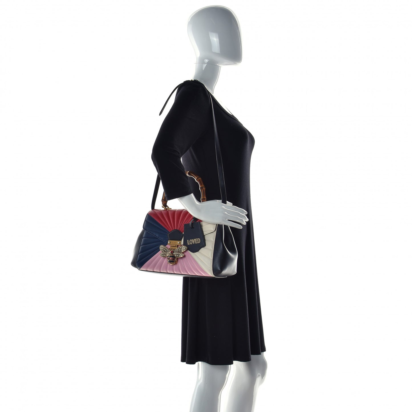 Calfskin Bamboo Trapuntata Queen Margaret Top Handle Bag Blue Agata Hibiscus Red Mystic White Sugar Pink