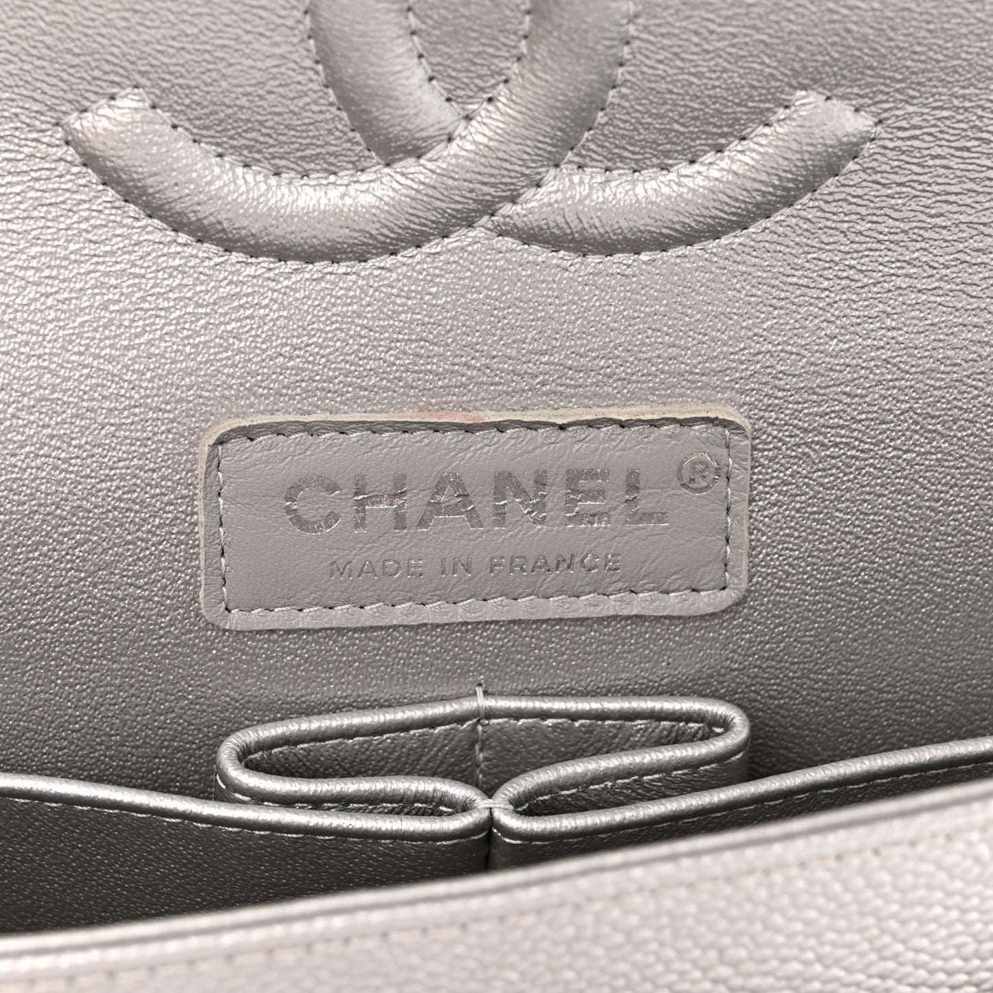 Metallic Caviar Quilted Medium Double Flap Silver
