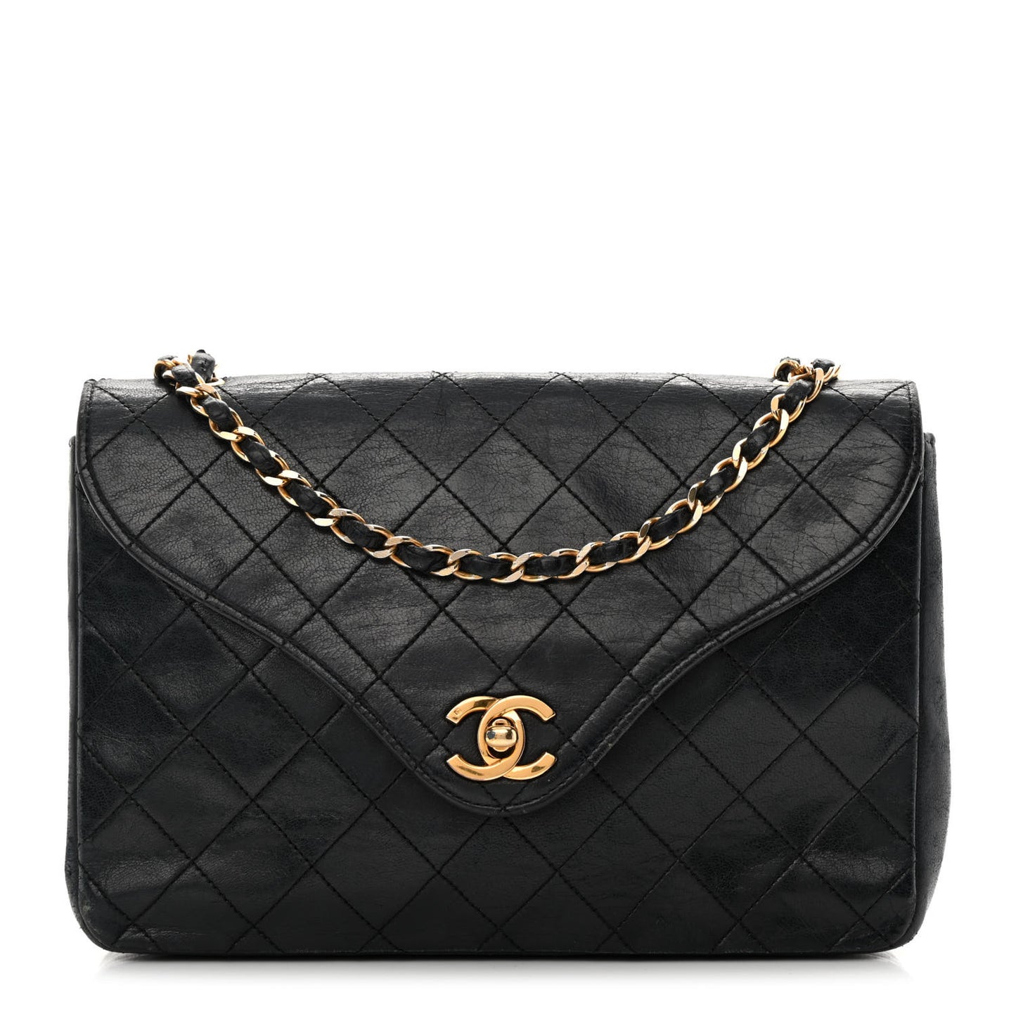 Lambskin Diamond Stitch Envelope Single Flap Black