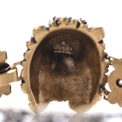 Gucci Metal Crystal Lion Head Bracelet L Aged Gold 4 of 4