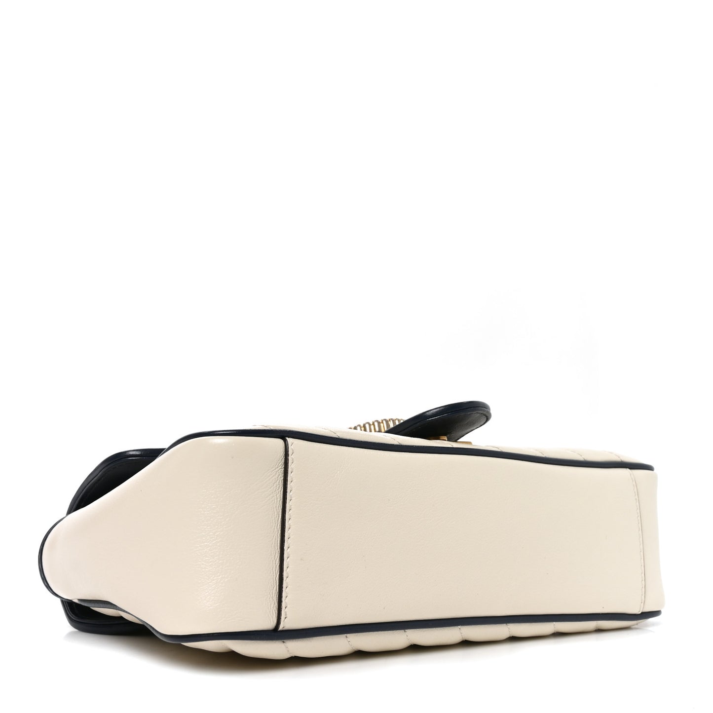 Vintage Effect Calfskin Matelasse Diagonal Small Torchon GG Marmont Shoulder Bag Mystic White Blue Agata