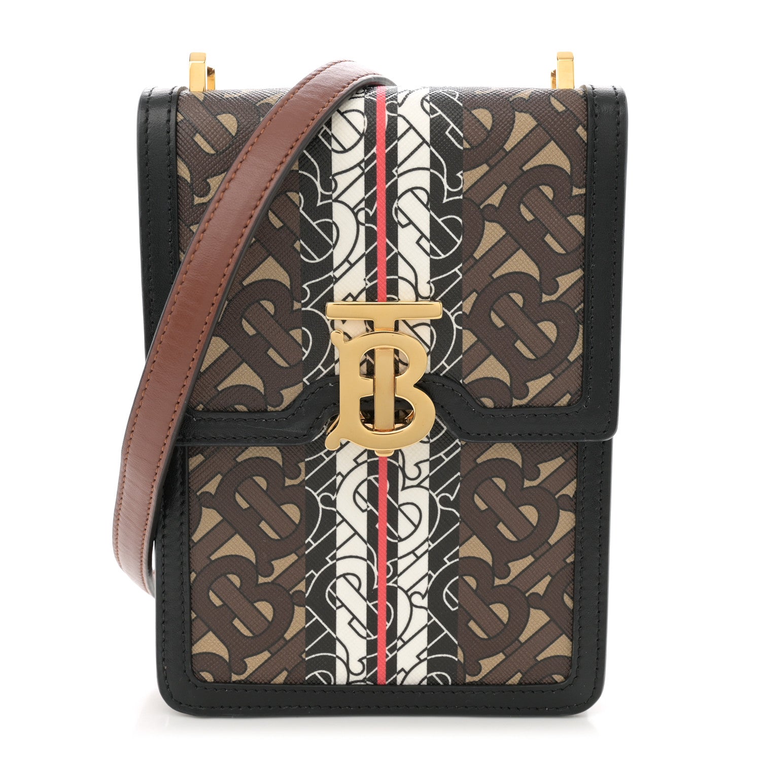Burberry E-Canvas Monogram Stripe Robin Bag Bridle Brown 1 of 12