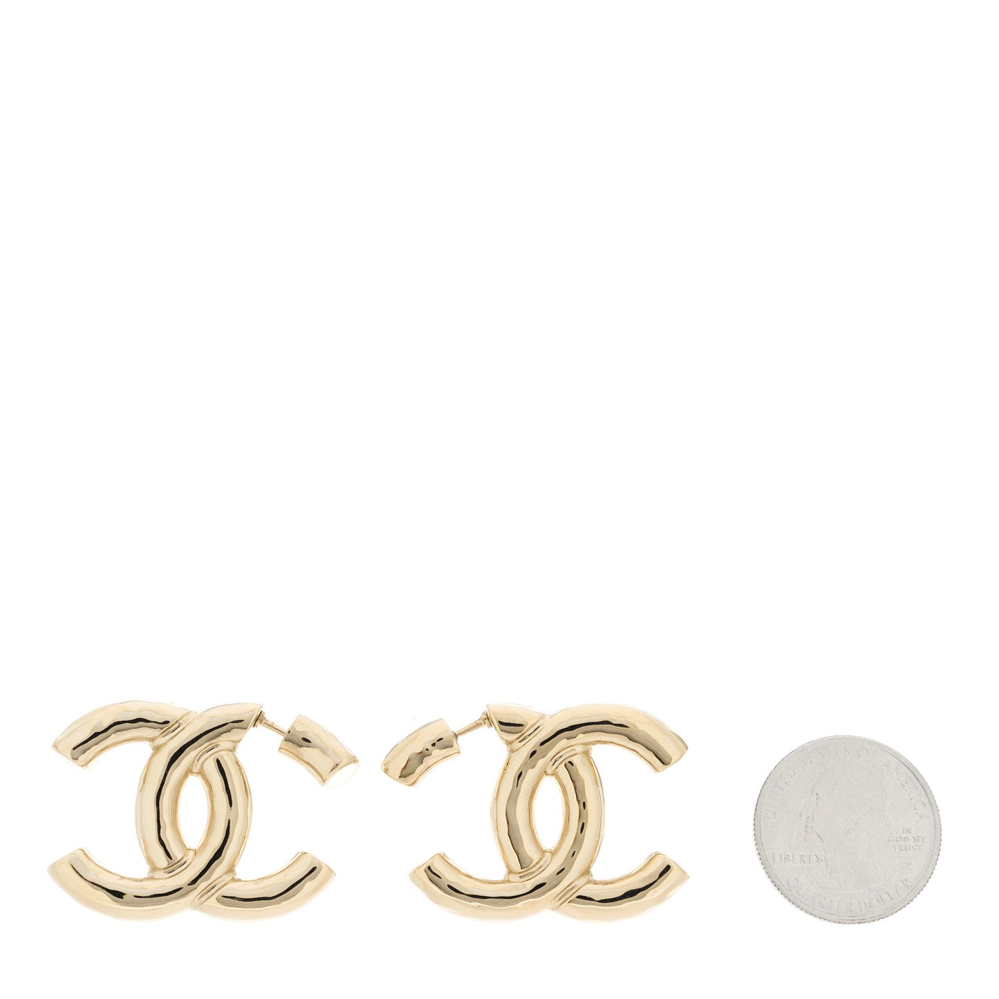Metal Large CC Earrings Light Gold