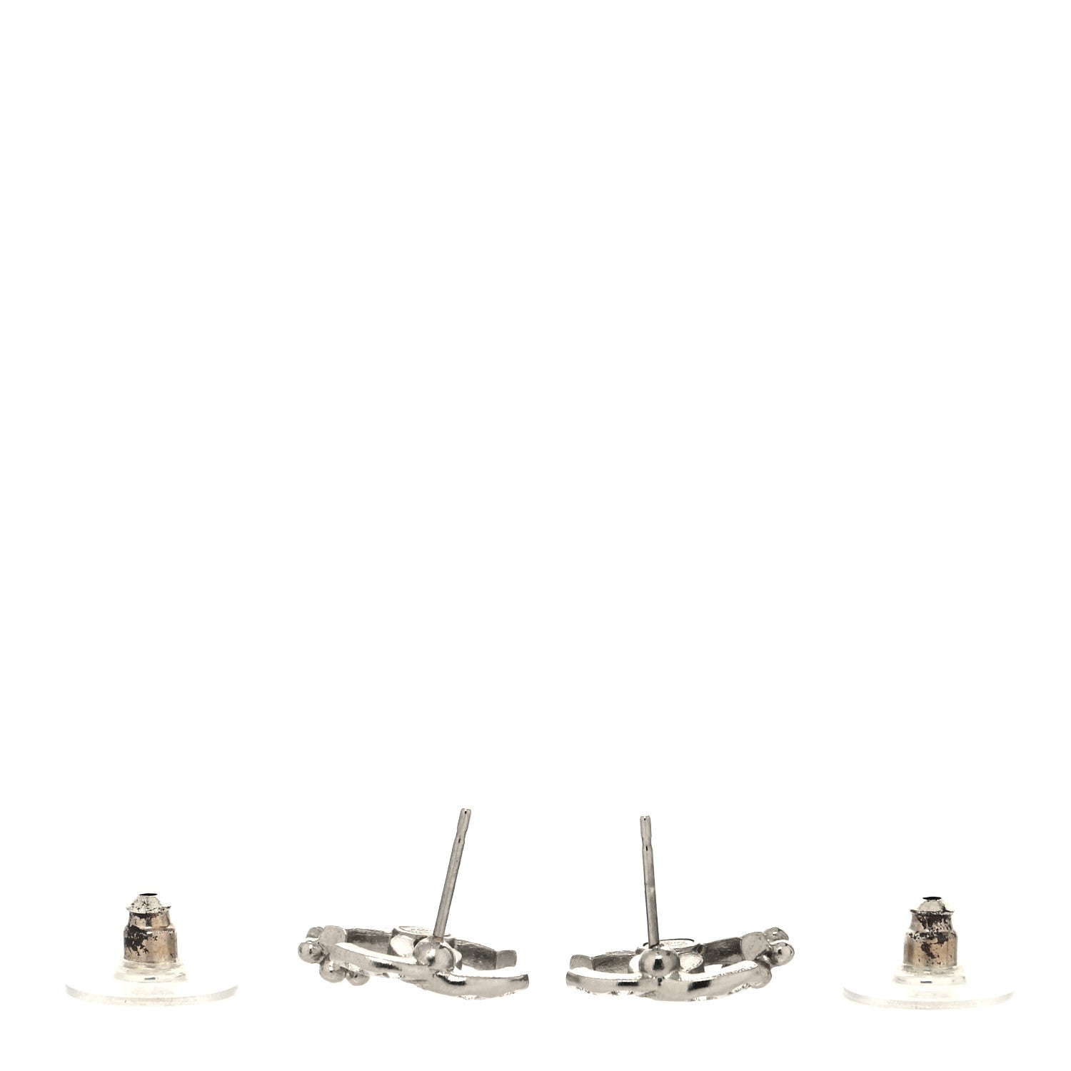 Chanel Crystal Pearl Camellia CC Earrings Silver 3 of 4
