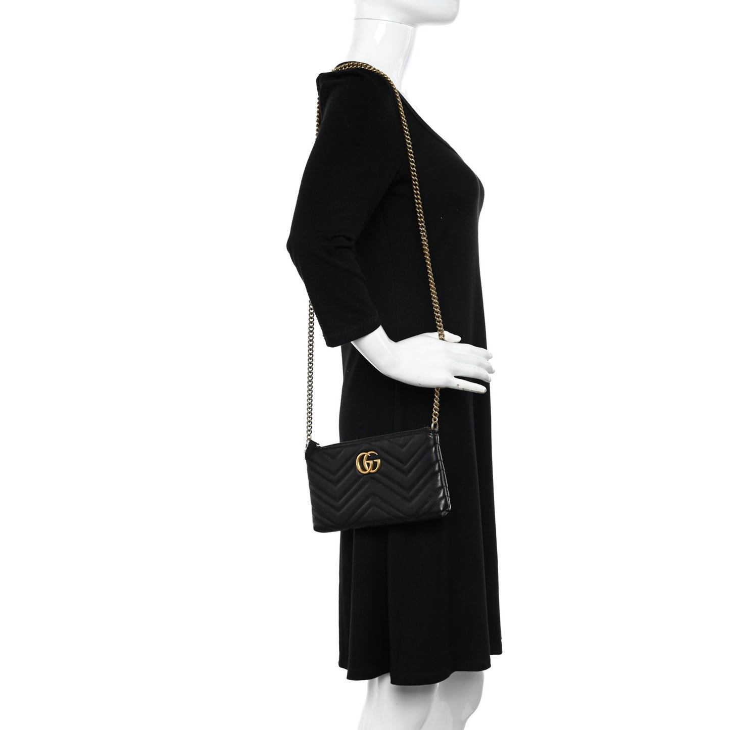 Calfskin Matelasse Mini GG Marmont Chain Bag Black