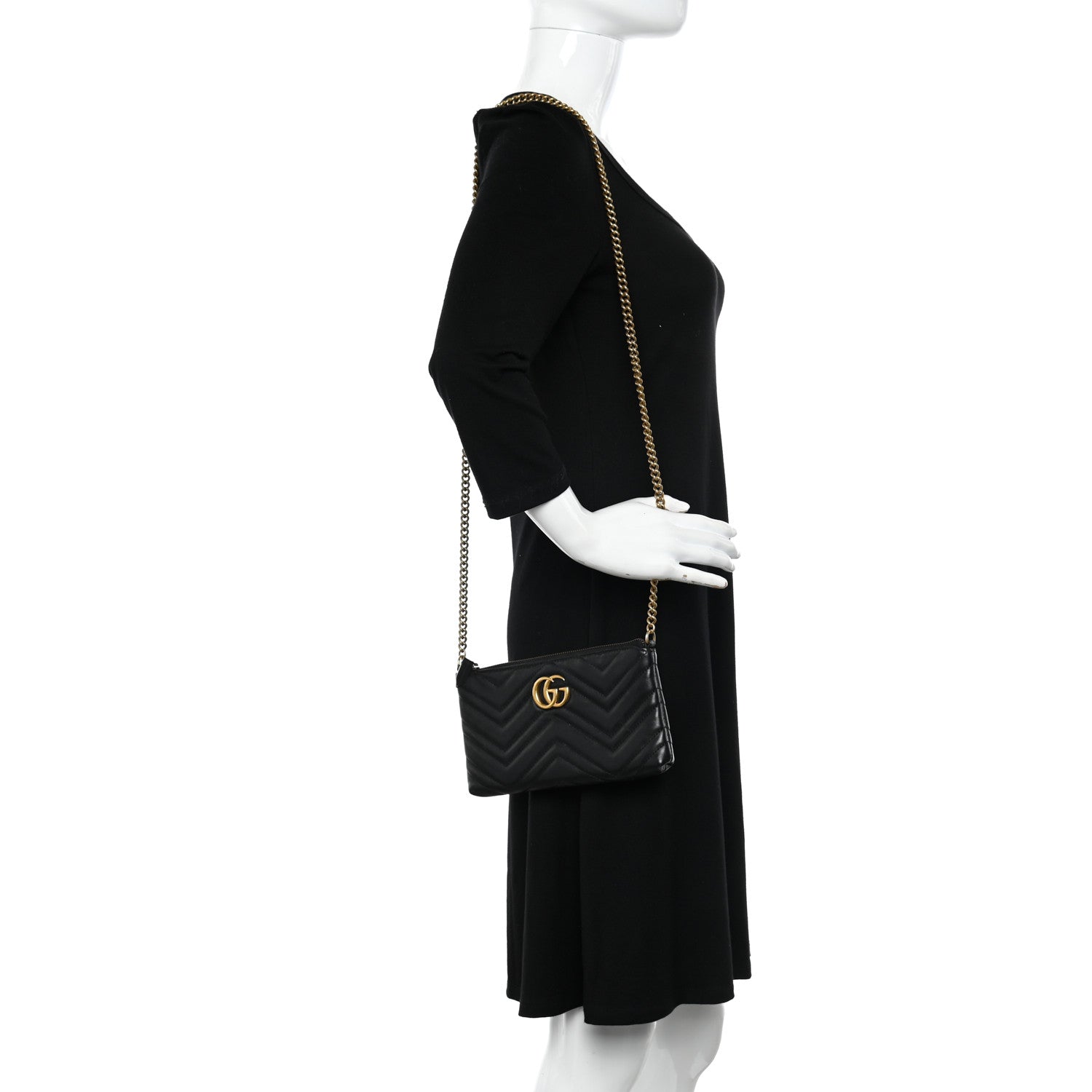 Gucci Calfskin Matelasse Mini GG Marmont Chain Bag Black 2 of 10