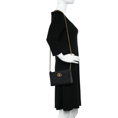 Gucci Calfskin Matelasse Mini GG Marmont Chain Bag Black 2 of 10