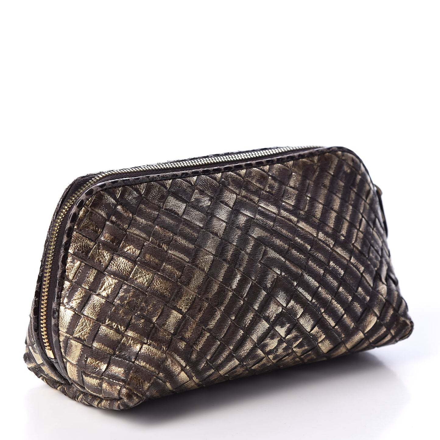 Metallic Bisanzio Intrecciato Ayers Cosmetic Case Brown