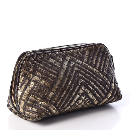 Bottega Veneta Metallic Bisanzio Intrecciato Ayers Cosmetic Case Brown 2 of 7