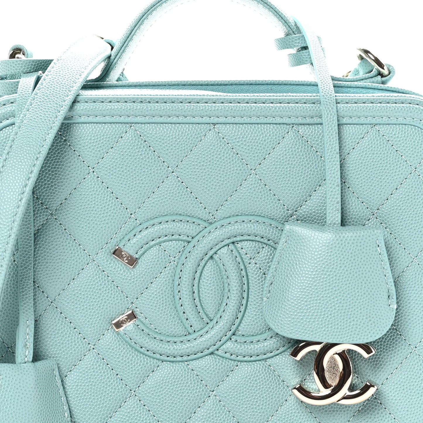 Caviar Quilted Medium CC Filigree Vanity Case Light Blue